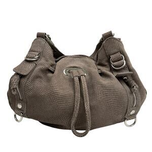 Hype Suede Leather Snake Embossed Hobo Bag Y2K Indie Slouchy Satchel Gray Taupe